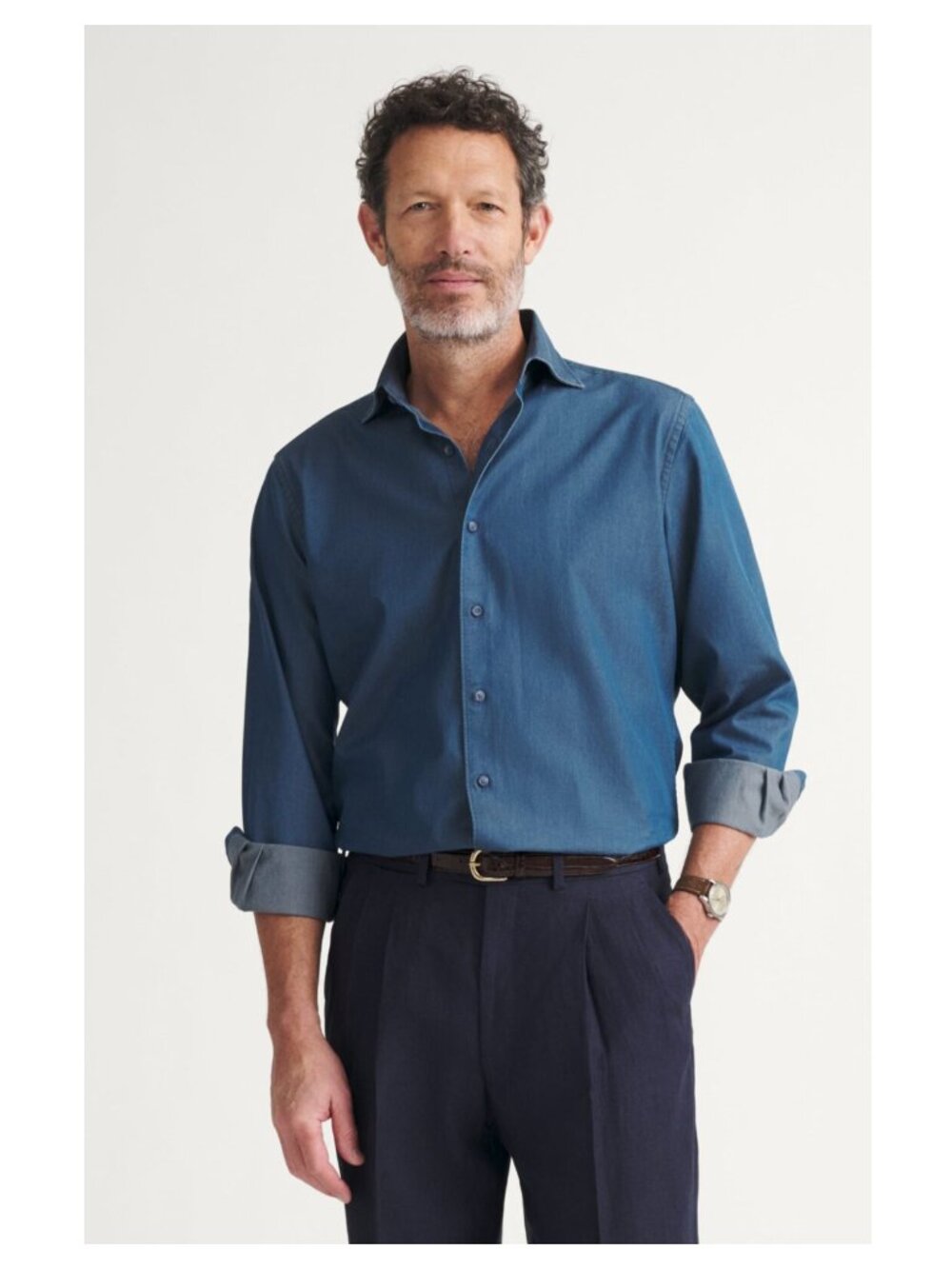 PROPER CLOTH Albiate Washed Slate Blue Denim Shirt XS $235